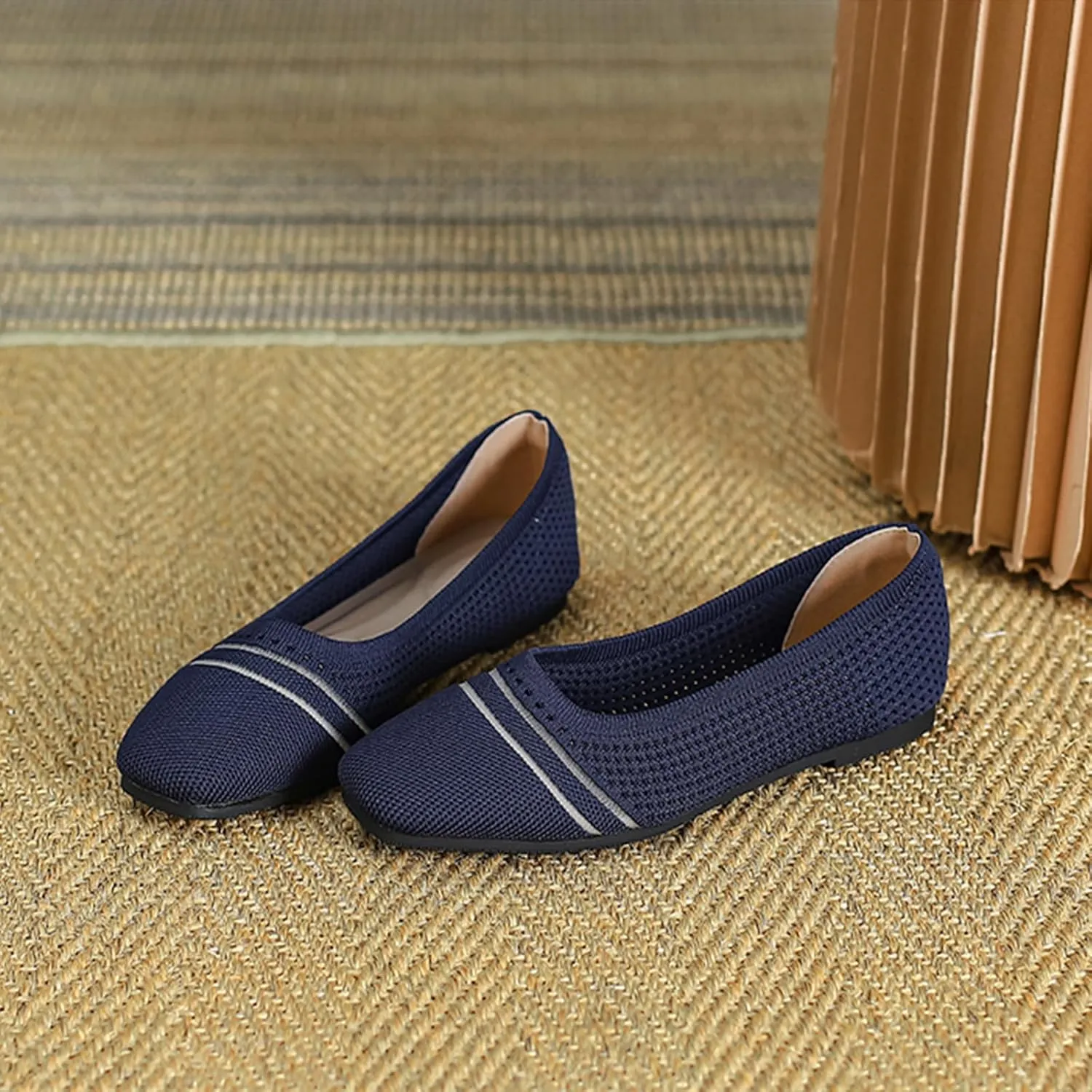 Semshedy Women's Flats Shoes Ballet Flat Knit Dress Shoes Wide Toe Slip On Ballerina Walking Flats Shoes