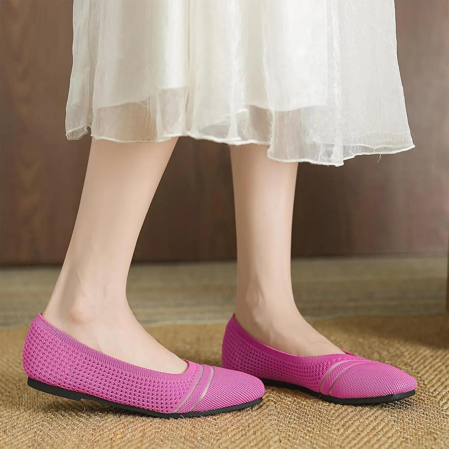 Semshedy Women's Flats Shoes Ballet Flat Knit Dress Shoes Wide Toe Slip On Ballerina Walking Flats Shoes