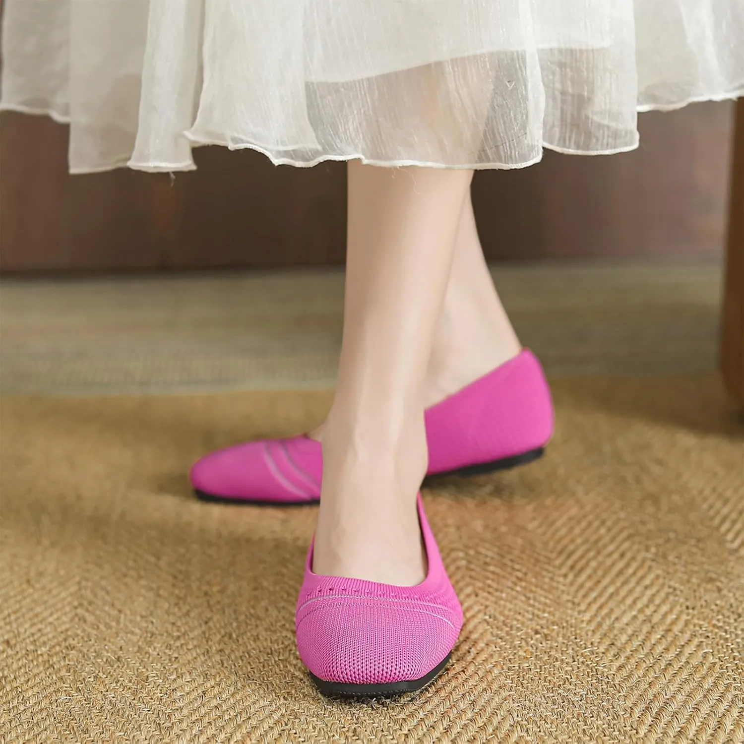 Semshedy Women's Flats Shoes Ballet Flat Knit Dress Shoes Wide Toe Slip On Ballerina Walking Flats Shoes