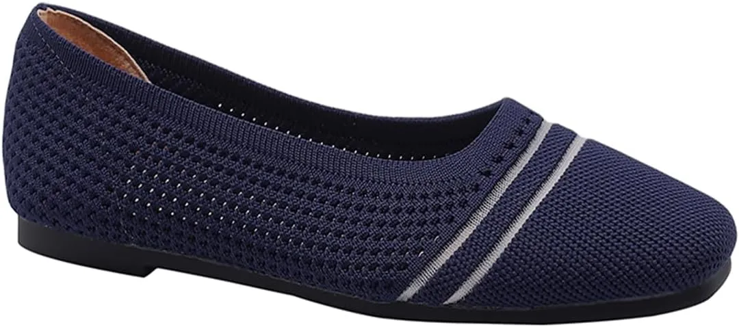 Semshedy Women's Flats Shoes Ballet Flat Knit Dress Shoes Wide Toe Slip On Ballerina Walking Flats Shoes