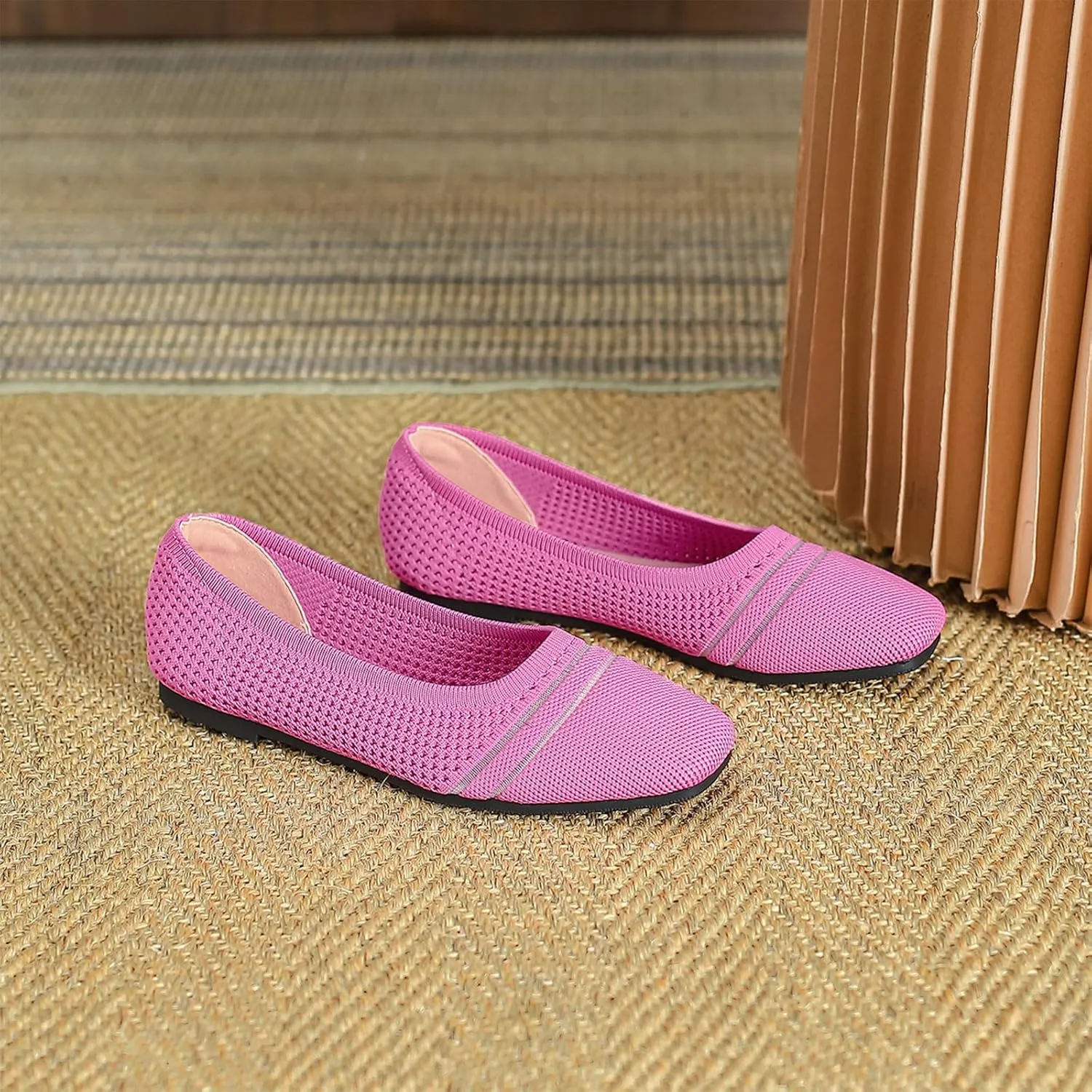 Semshedy Women's Flats Shoes Ballet Flat Knit Dress Shoes Wide Toe Slip On Ballerina Walking Flats Shoes
