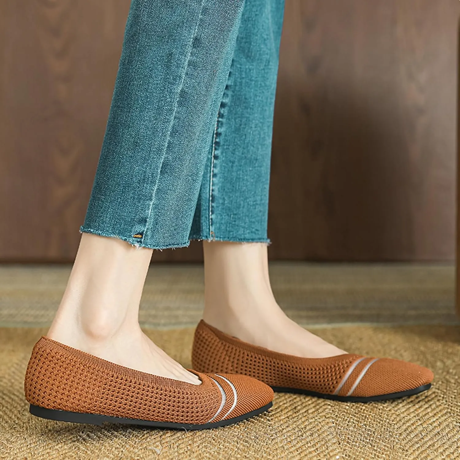 Semshedy Women's Flats Shoes Ballet Flat Knit Dress Shoes Wide Toe Slip On Ballerina Walking Flats Shoes