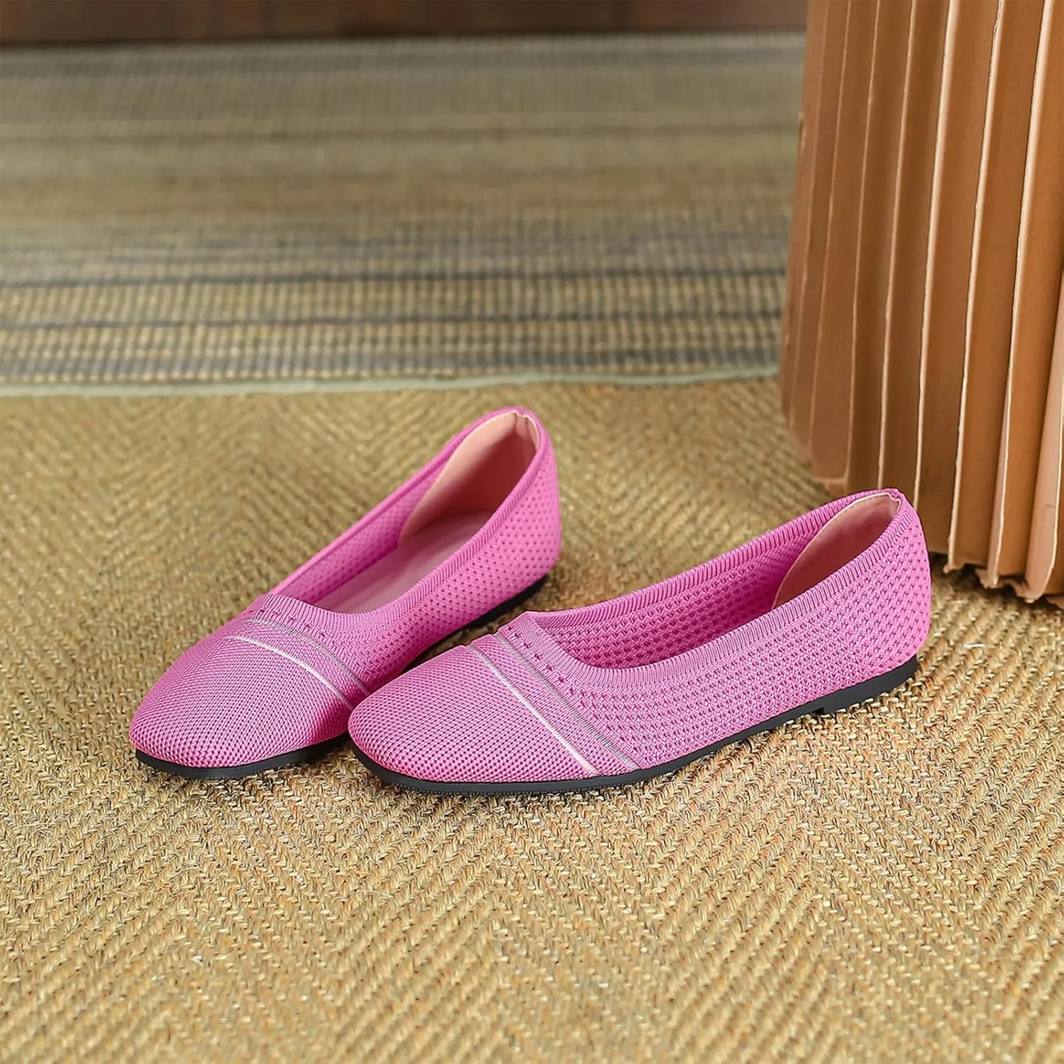 Semshedy Women's Flats Shoes Ballet Flat Knit Dress Shoes Wide Toe Slip On Ballerina Walking Flats Shoes