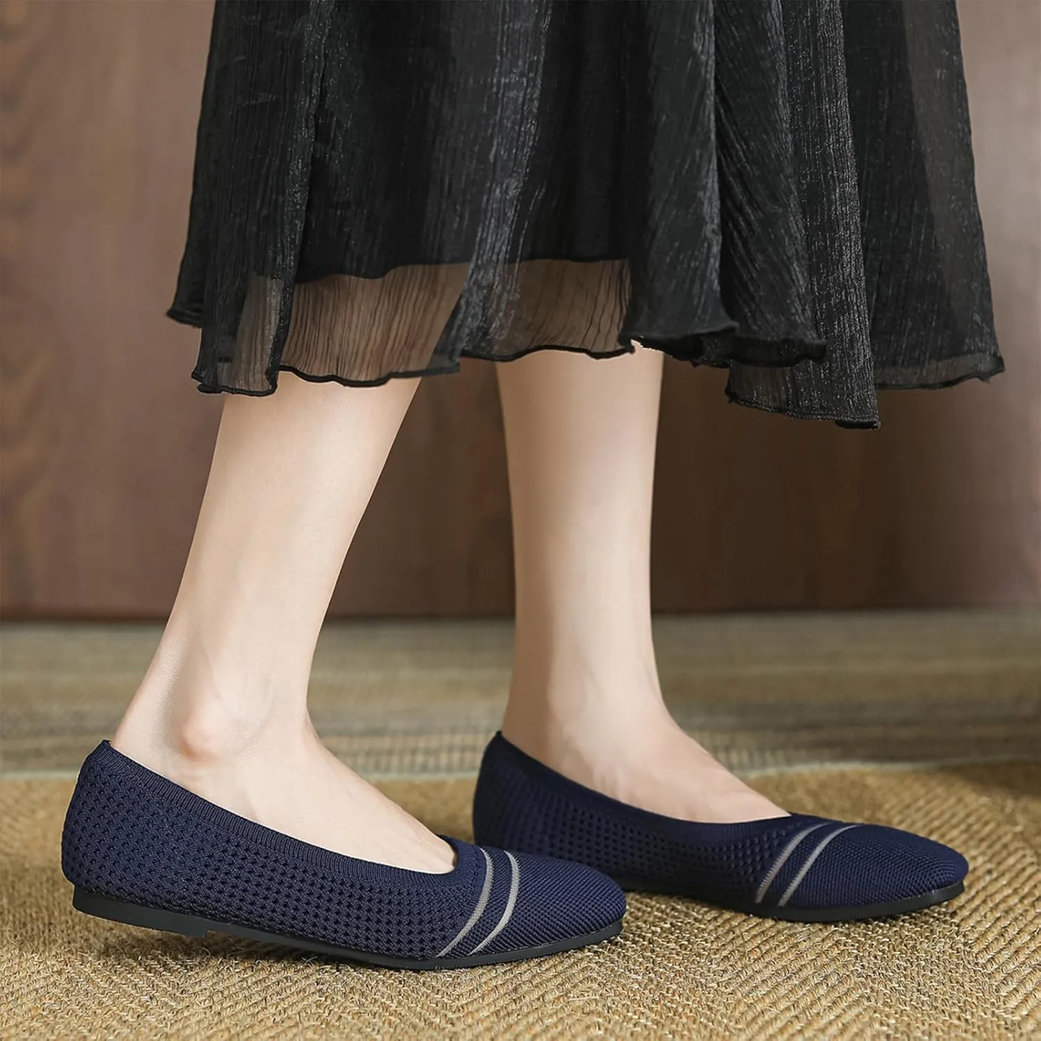 Semshedy Women's Flats Shoes Ballet Flat Knit Dress Shoes Wide Toe Slip On Ballerina Walking Flats Shoes
