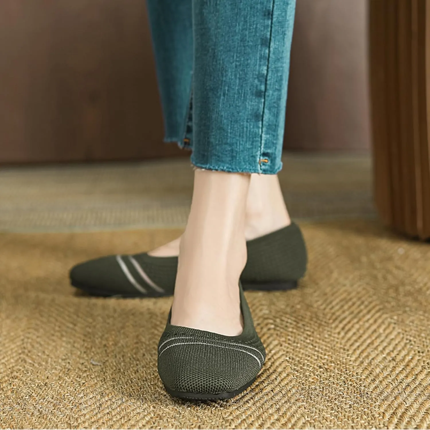 Semshedy Women's Flats Shoes Ballet Flat Knit Dress Shoes Wide Toe Slip On Ballerina Walking Flats Shoes