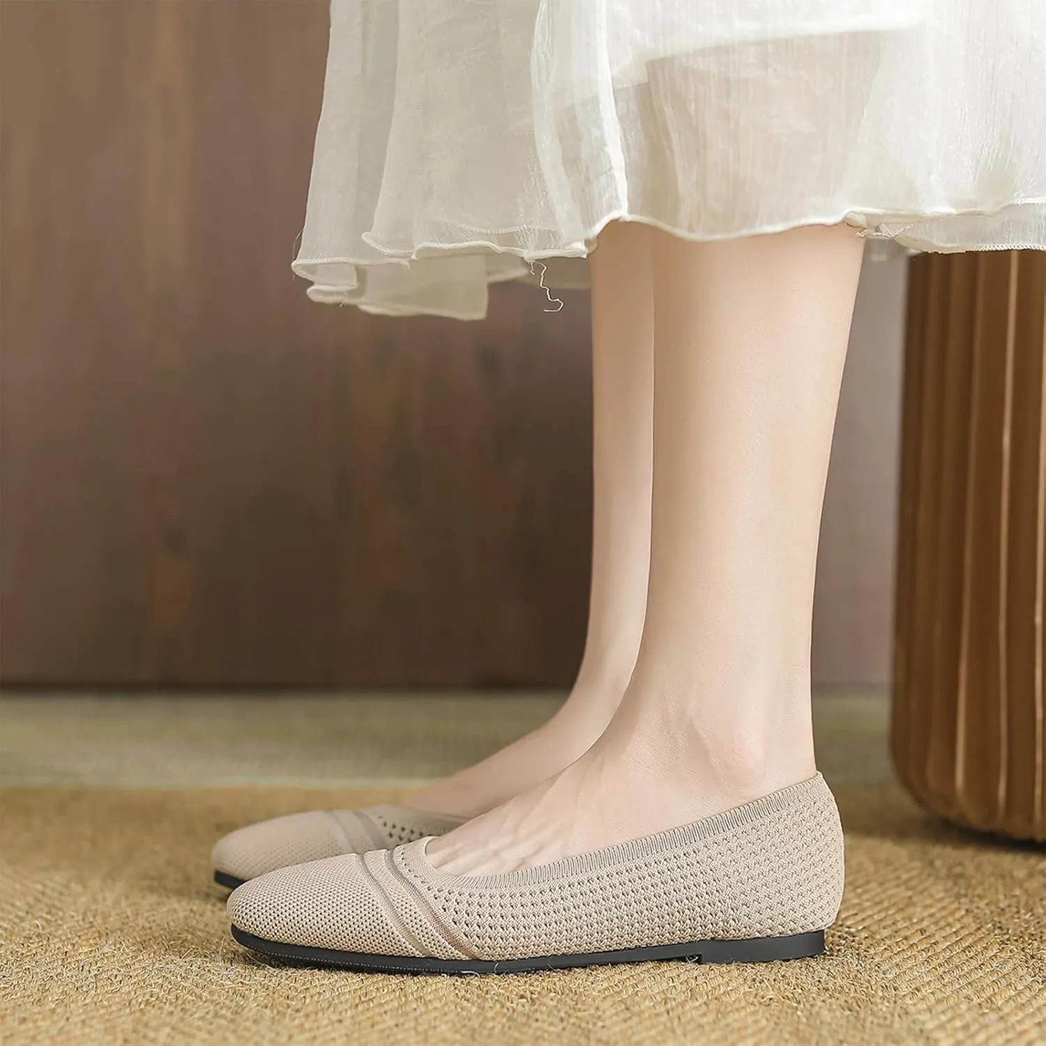Semshedy Women's Flats Shoes Ballet Flat Knit Dress Shoes Wide Toe Slip On Ballerina Walking Flats Shoes