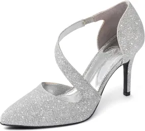 Trary Heels for Women Dress Closed Pointed Toe Heels Comfortable Stiletto High Heels Pumps Sexy Slip On D'Orsay Pumps with Cross Elastic Straps Work Wedding Party Shoes for Women