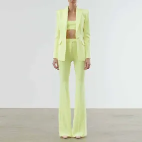 Women Light Yellow Blazer   Flare Trousers Suit Two Piece Pantsuits