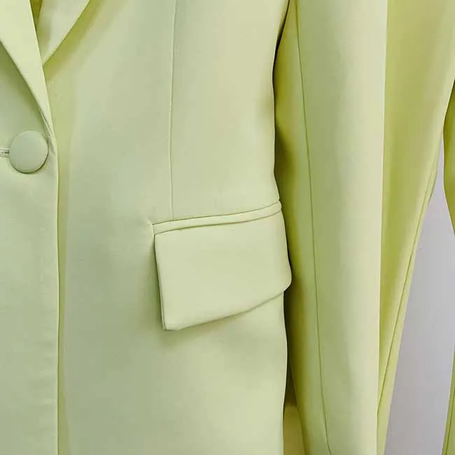 Women Light Yellow Blazer   Flare Trousers Suit Two Piece Pantsuits