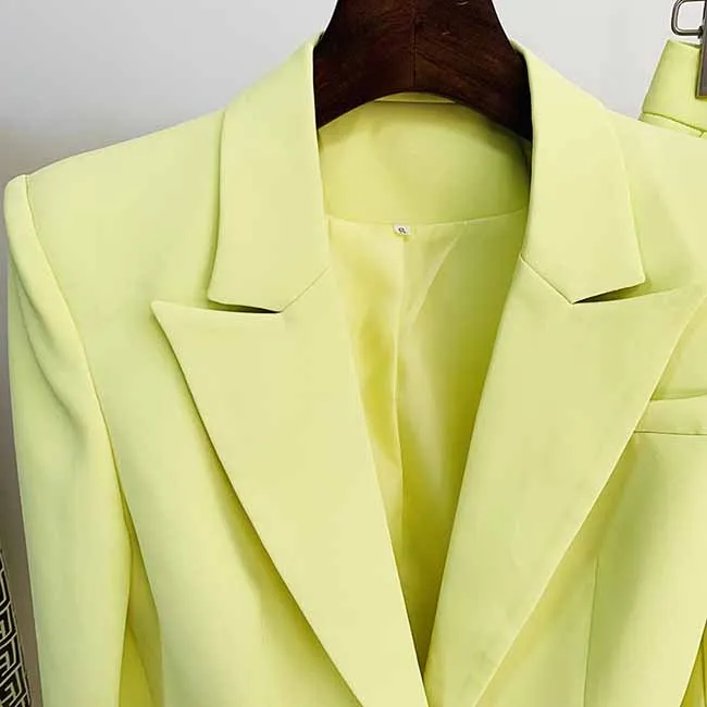 Women Light Yellow Blazer   Flare Trousers Suit Two Piece Pantsuits