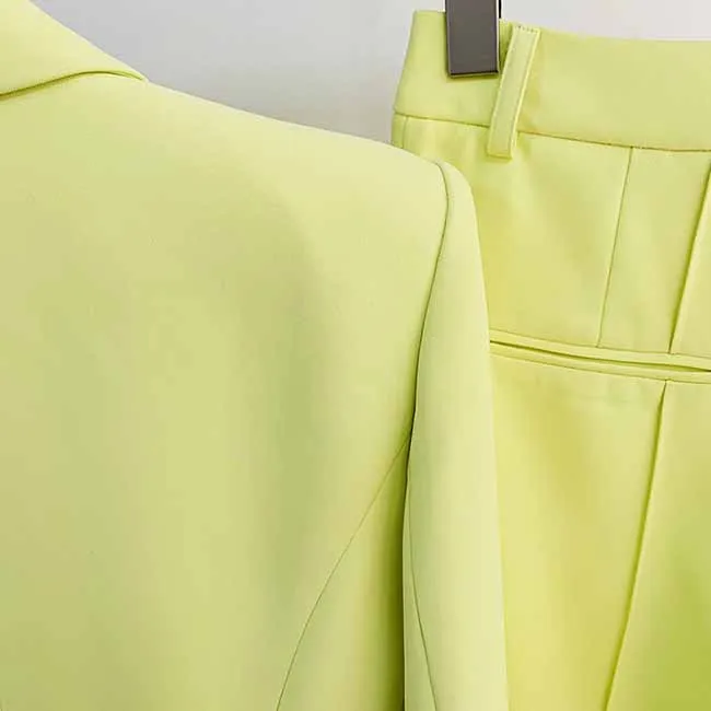Women Light Yellow Blazer   Flare Trousers Suit Two Piece Pantsuits