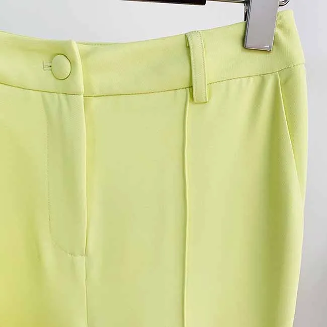 Women Light Yellow Blazer   Flare Trousers Suit Two Piece Pantsuits