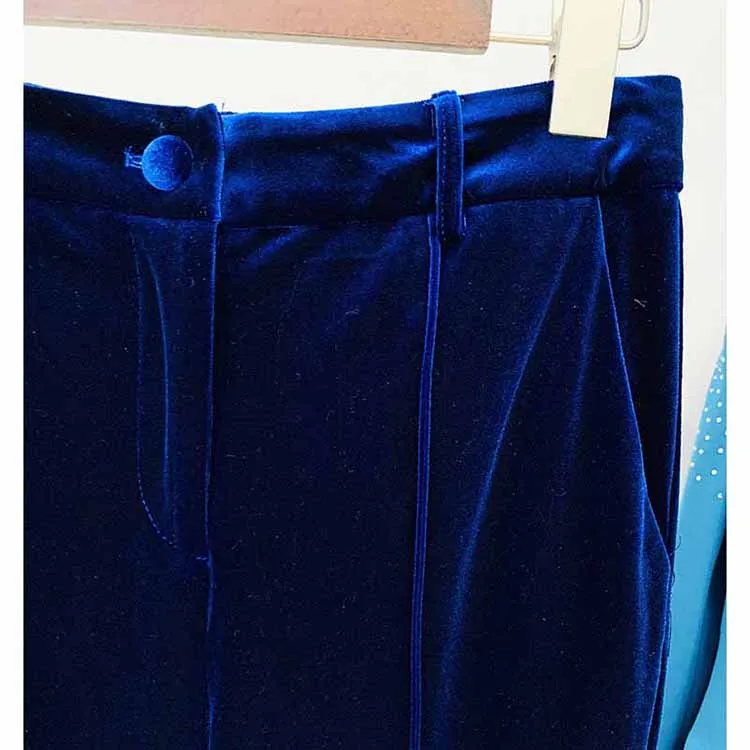 Women Velvet Blazer   Flare Trousers Suit Two Piece Pantsuits