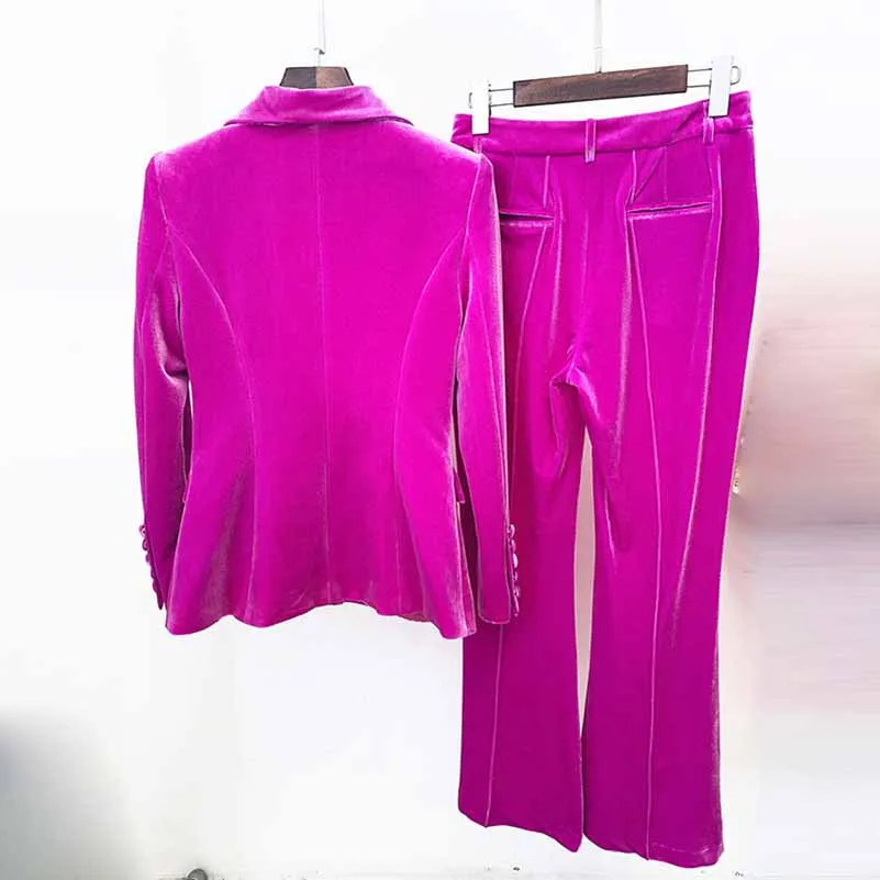 Women Velvet Blazer   Flare Trousers Suit Two Piece Pantsuits