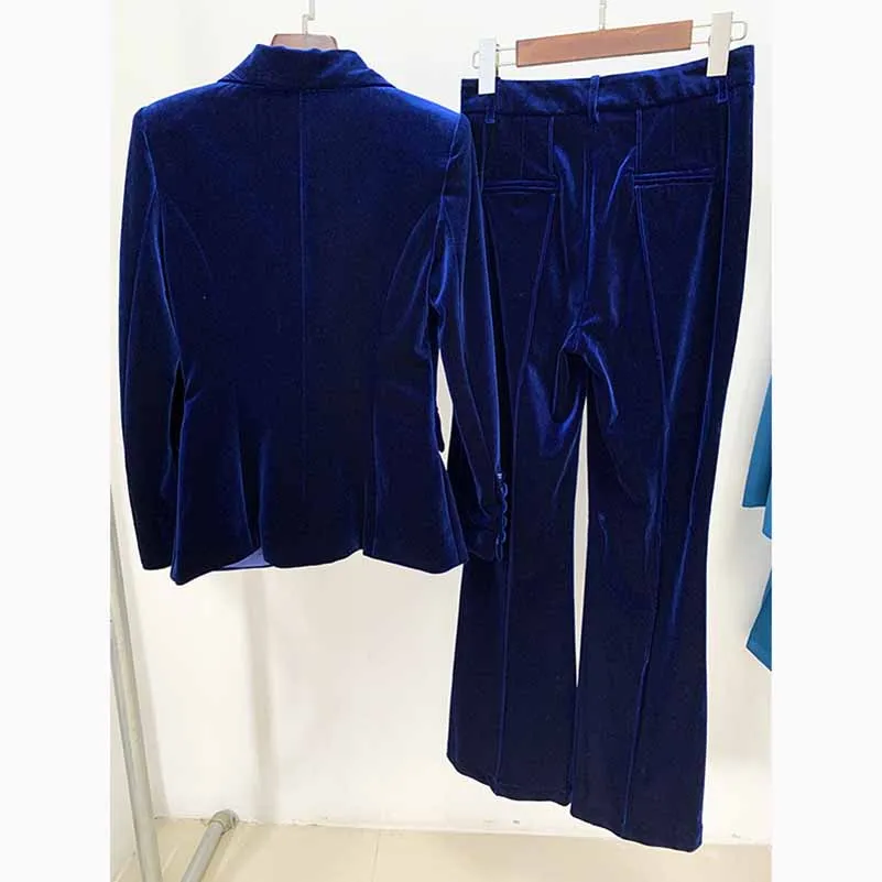 Women Velvet Blazer   Flare Trousers Suit Two Piece Pantsuits