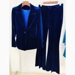 Women Velvet Blazer   Flare Trousers Suit Two Piece Pantsuits