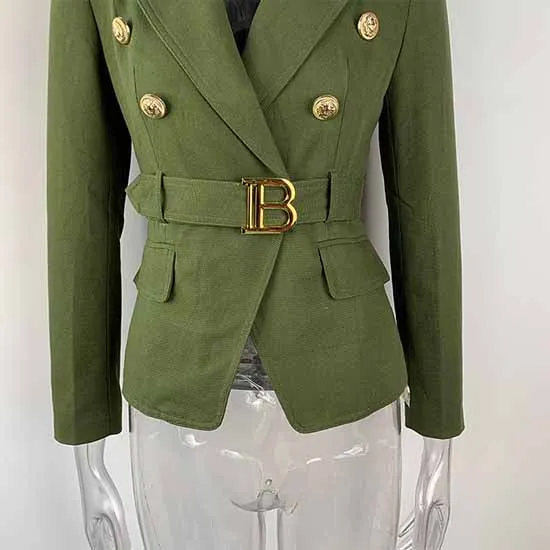 Women's Army Green Pantsuit  High Waisted Two Piece Pants Set Suits With Belt