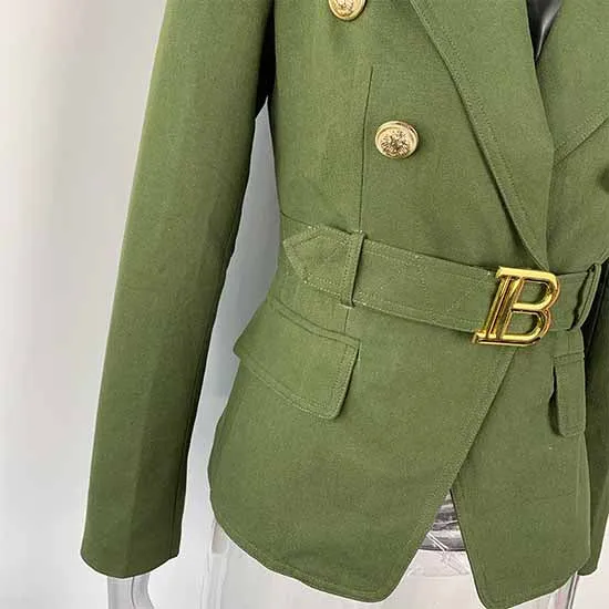 Women's Army Green Pantsuit  High Waisted Two Piece Pants Set Suits With Belt