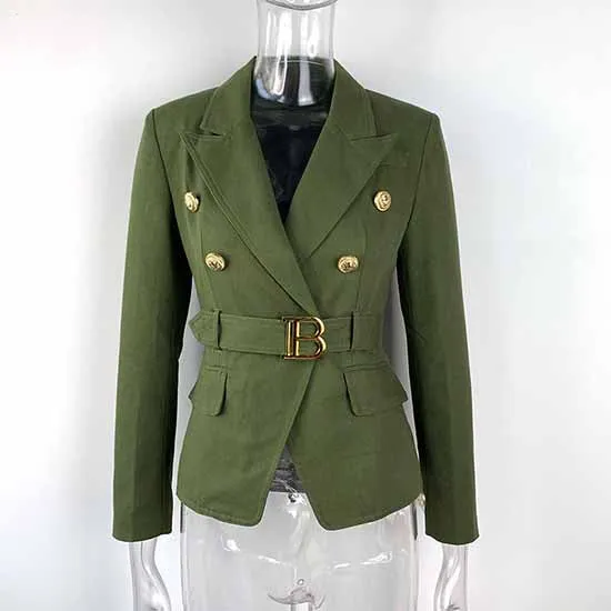 Women's Army Green Pantsuit  High Waisted Two Piece Pants Set Suits With Belt