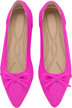 Women's Flats Pointed Toe Bow Knit Ballet Shoes Comfortable Dressy Mesh Slip On Flat